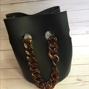 Steve Madden Faux Leather Black Bucket With Acrylic Chain + A Pouch Handbag BNWT